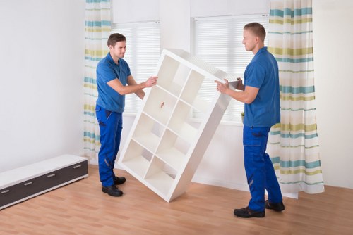 Office furniture and equipment prepared for a move in North London