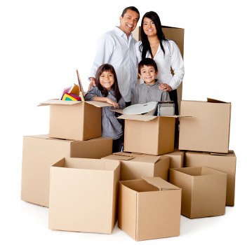 Packed office furniture and boxes ready for local relocation